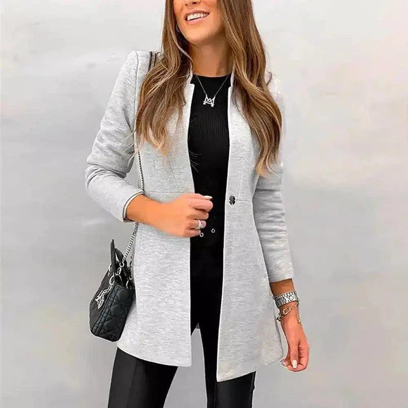 Women's Fitted Blazer with Button Closure-Light grey-3