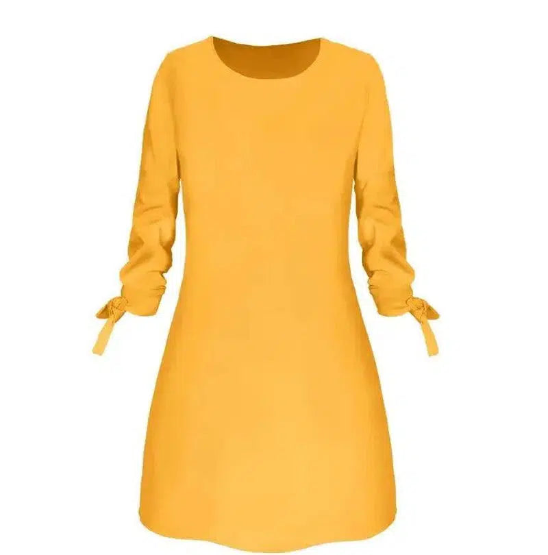 European and American solid color dress casual O-neck dress-Yellow-20