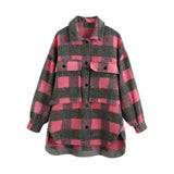 Plaid Wool Blend Overshirt Jackets-Pink-2