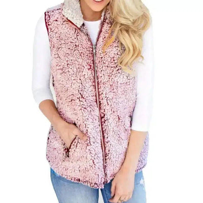 Warm Zippered Fleece Vest for Women-Pink-2