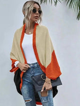 Fashion Color-block Knitted Cardigan Sweater Coat-Orange Red-6