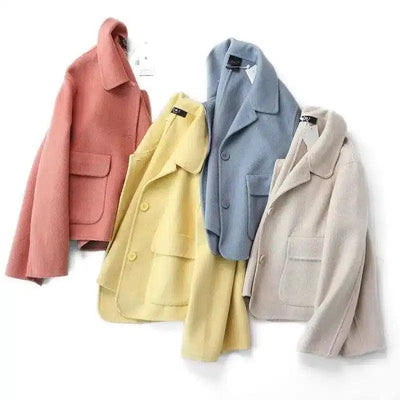 Fashion Pure Color Woolen Coat Women Short-1