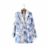 Womens Tailored Fit Cloud Print Blazer-Blue-2