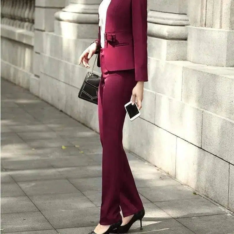 Fashion Wine Red Suit Small Sormal Overalls-Wine red-2