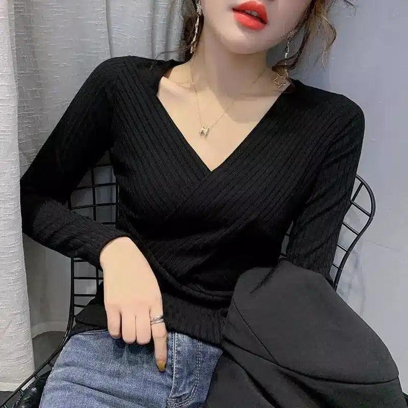 V-Neck Knit Sweater for Women-A-3