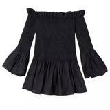 Women's Ruffled Off-Shoulder Bell Sleeve Top-Black-2