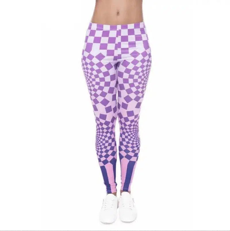 Geometric block printed cropped pants-Purple-2