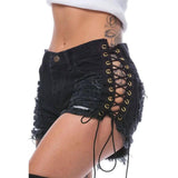 GOTHIC RIPPED MINI JEAN SHORTS-2