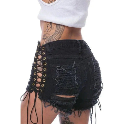 GOTHIC RIPPED MINI JEAN SHORTS-198black-26