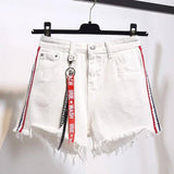 High waist denim shorts female summer dress fat mm loose 200-White-18