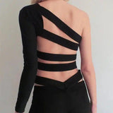 Backless Strappy Women's Top for Evening Wear-Black-2