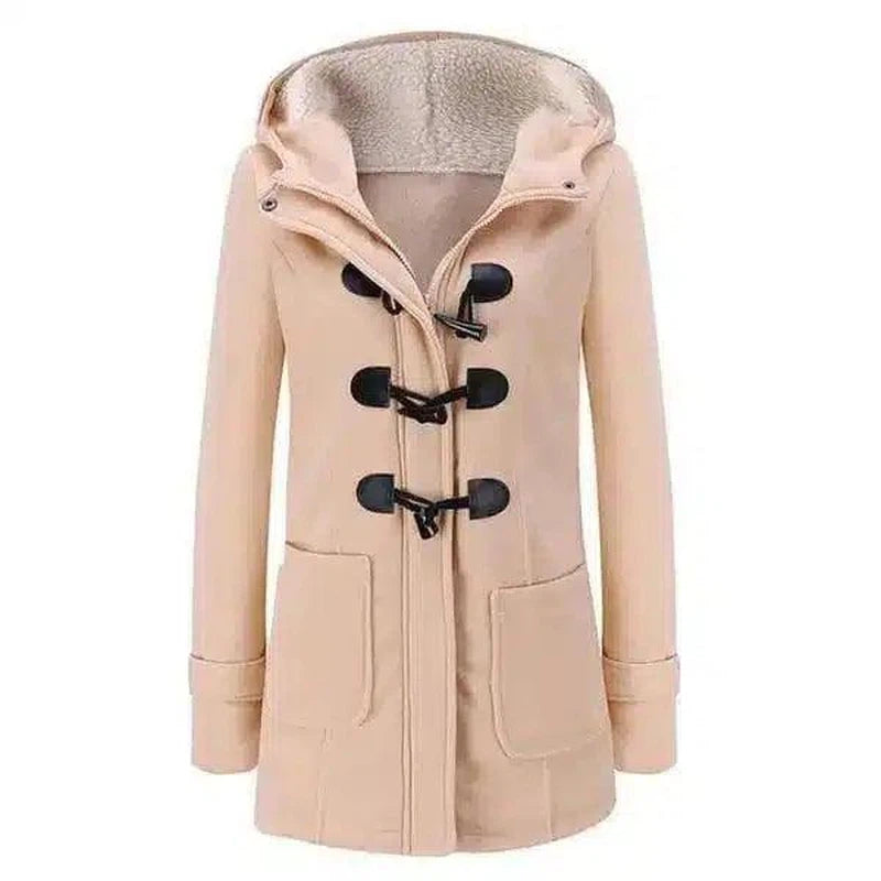 Hooded Fleece-Lined Toggle Coat-Beige-4