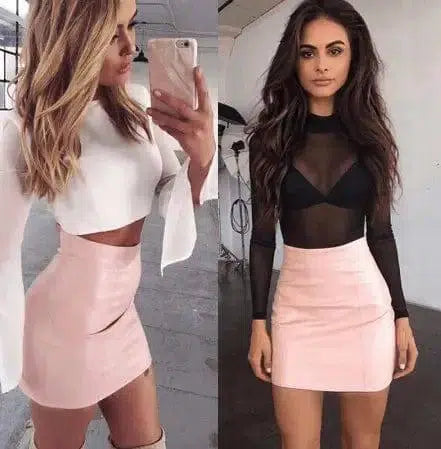 HOT Fashion Women Shiny Leather Skirts Female Solid Bodycon-2