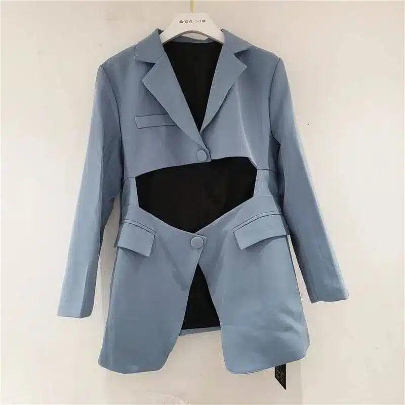 Irregular suit with waist-Blue-2