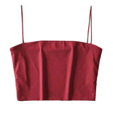 Women's Spaghetti Strap Crop Top-Red-1