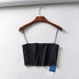 Women's Spaghetti Strap Crop Top-Black-3