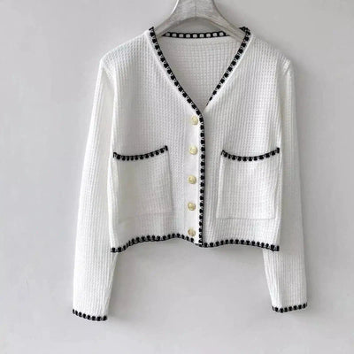 Stylish Knit Cardigan with Elegant Button Detail-White-2