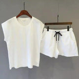 Men's Casual T-Shirt & Shorts Set-White-1