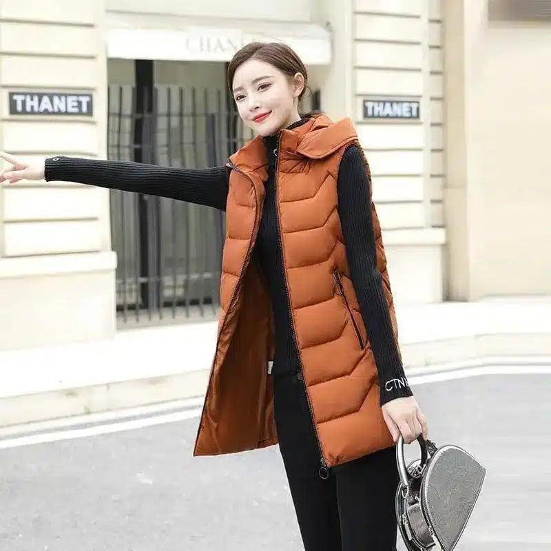 Korean women's down padded jacket-Caramel-1