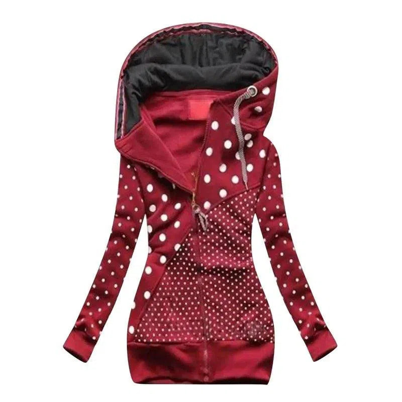 Women's Polka Dot Hooded Jacket-Red-3