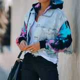 LOVEMI - Lovemi - Ladies tie-dye contrast denim jacket