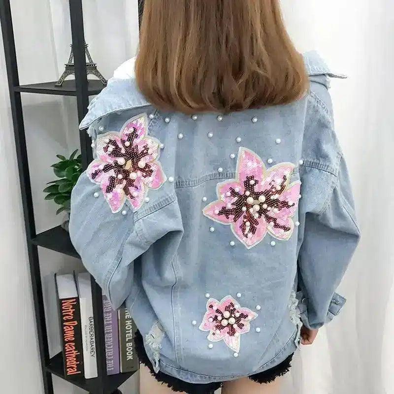 LOVEMI - Lovemi - Light Blue Beaded Sequin Denim Jacket