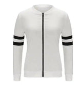 Long Sleeve Baseball Jacket Outwear Bomber Jacket-White-2