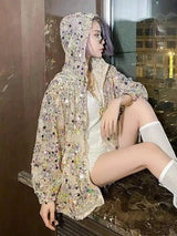 Floral Embellished Hooded Jacket for Women-1