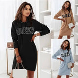 Long Sleeve Hooded Letter Sports Casual Dress-1