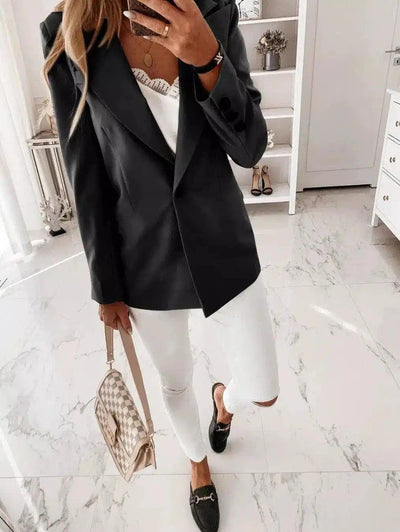 Stylish Women's Long Blazer for Office Wear-Black-5