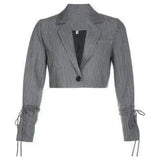 Long Sleeve Striped Double-button Elegant Office Lady-Grey-2