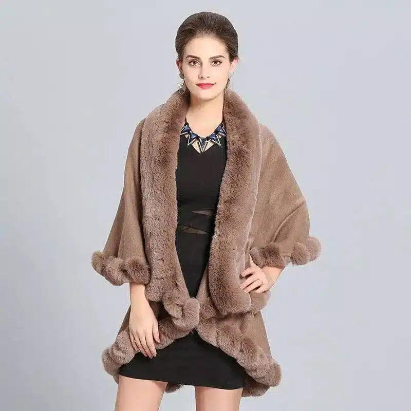 LOVEMI - Lovemi - Loose Fox Fur Collar Double-layer Knitted Shawl