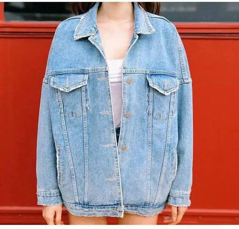 Loose large size denim jacket female-1