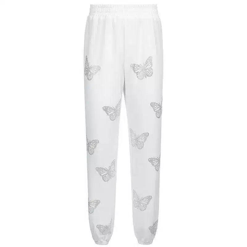 Women's Butterfly Embroidered Tracksuit Set-Pants white-3