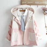 Hooded Casual Jacket with Patch Pockets-Pink-4