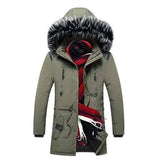 Men's fur collar hooded down jacket-GreenB-1