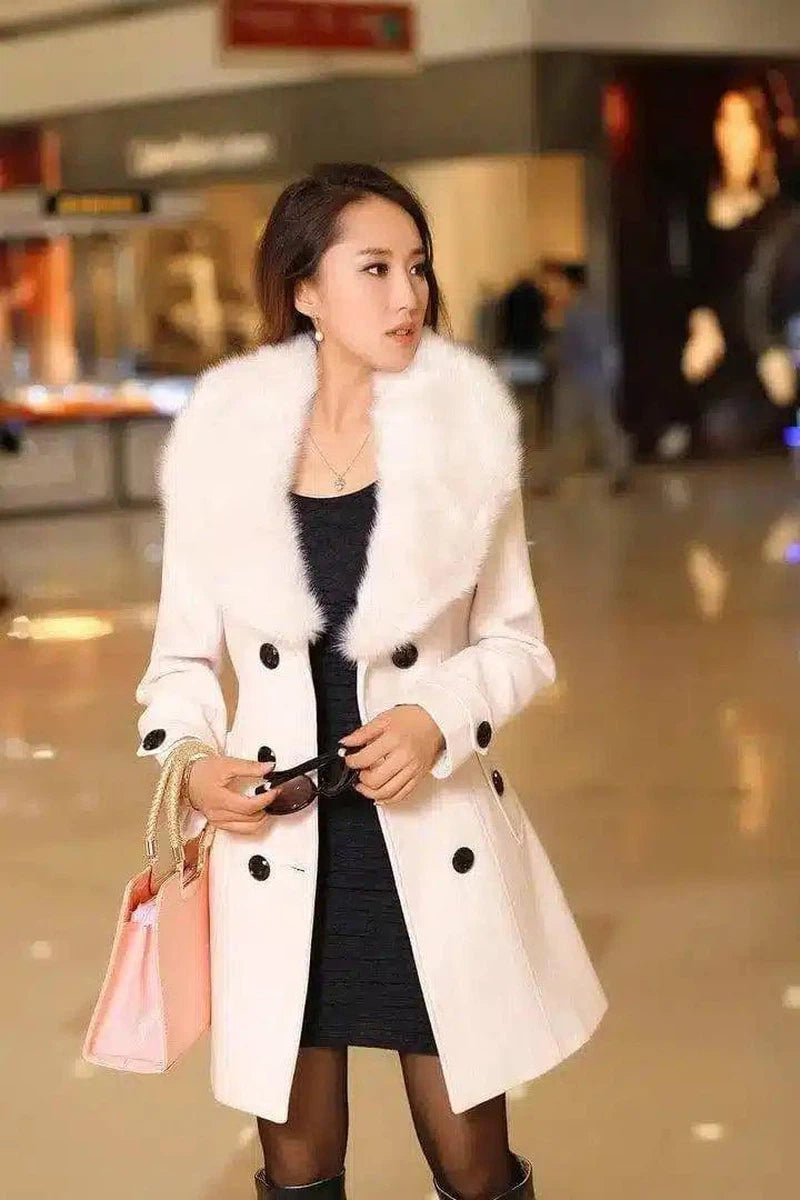 Mid-length Winter Coat With Woolen Collar And-White-1