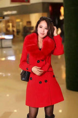 Mid-length Winter Coat With Woolen Collar And-Red-4