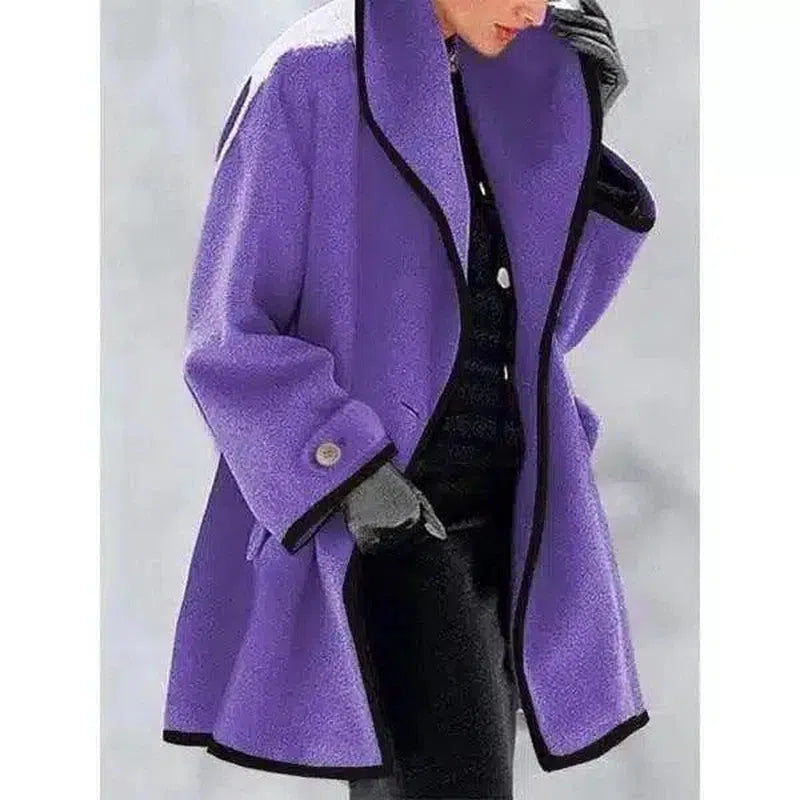 Winter Women's Coat with Contrast Trim-Purple-4