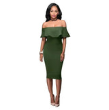 Off Shoulder Ruffles Dress-Green-20