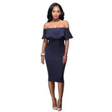 Off Shoulder Ruffles Dress-Navy-23