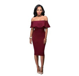 Off Shoulder Ruffles Dress-Red-25