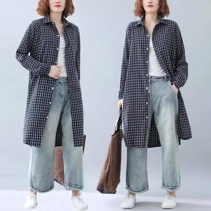 LOVEMI - Lovemi - Plaid Brushed Loose And Slim Long-sleeved Shirt