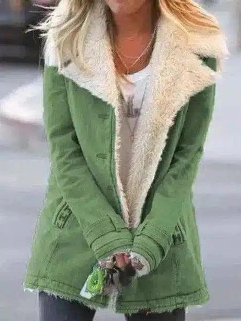 Fleece-Lined Zip-Up Women's Winter Coat-Green-3