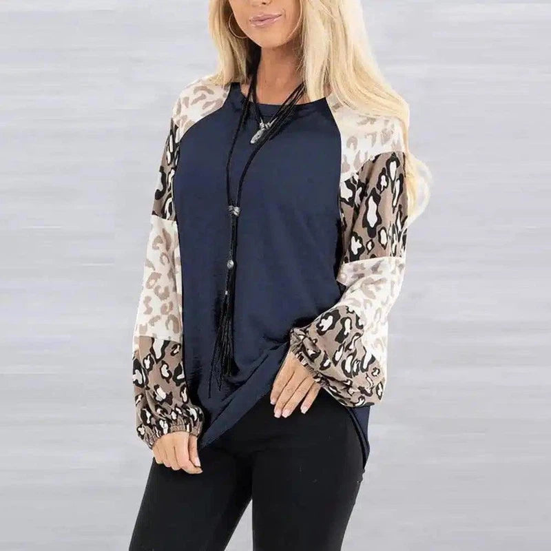 Women's Animal Print Casual Zip-Up Jacket-Navy Blue-3