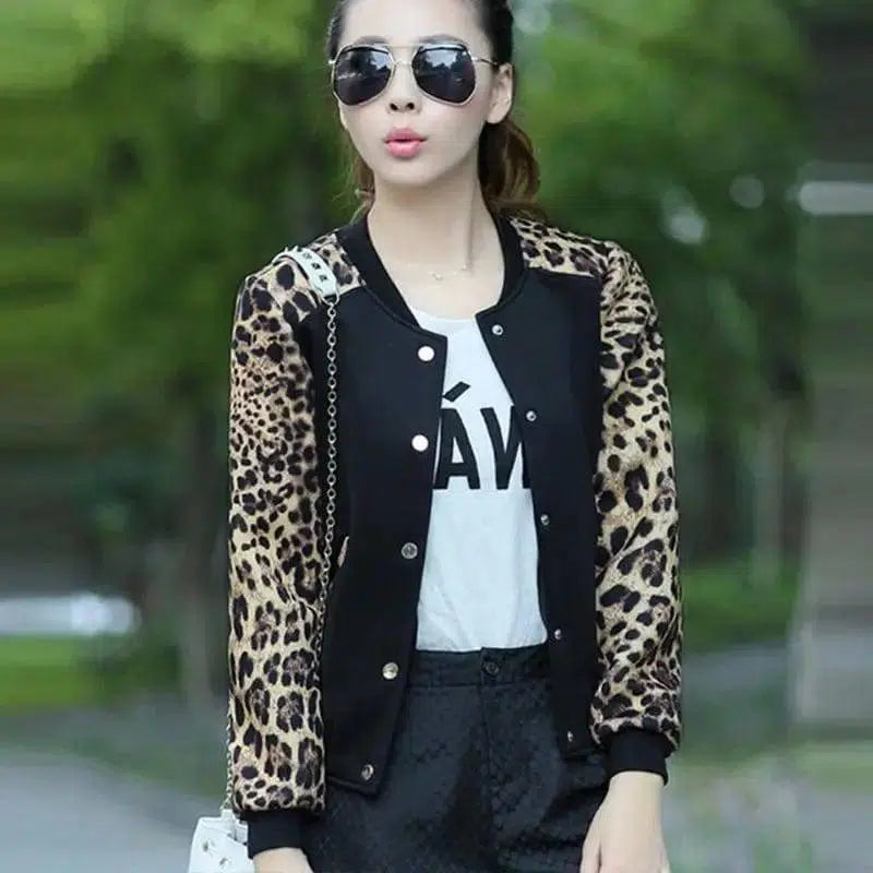 Printed short coat baseball uniform-Leopard print-1