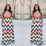 Printed Waves Stripe Long Skirt Dress-Pink-10