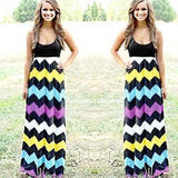 Printed Waves Stripe Long Skirt Dress-Black-20