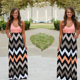 Printed Waves Stripe Long Skirt Dress-RoseRed-9