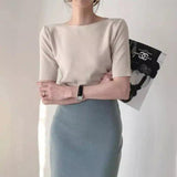 Women's Half-Sleeve Top & Pencil Skirt Set-Apricot-1